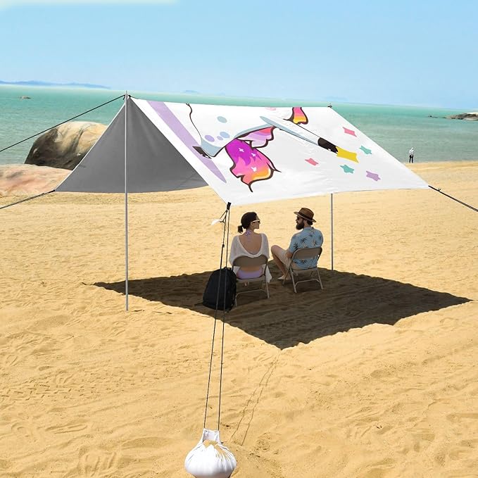 ALAZA Unicorn Dabbing Beach Tent Sun Shelter UPF50+ Protection Beach Shade Canopy w/ 4 Sandbags for Outdoor Camping Fishing Backyard Fun Picnic 10x9 ft