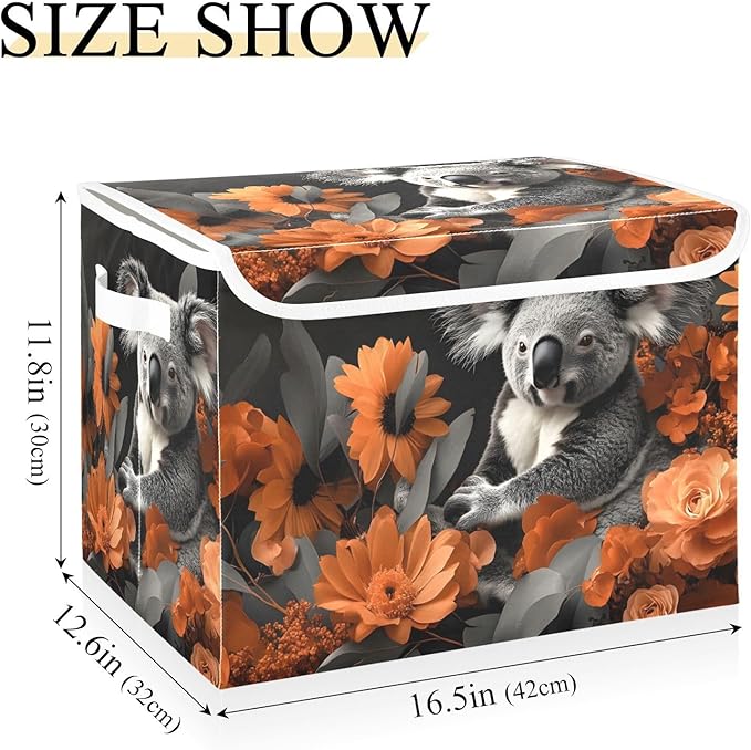 Storage Cube with Lid Koala with Floral Print 16.5×12.6×11.8 IN Collapsible Large Capacity Foldable Storage Basket Bin Organizer