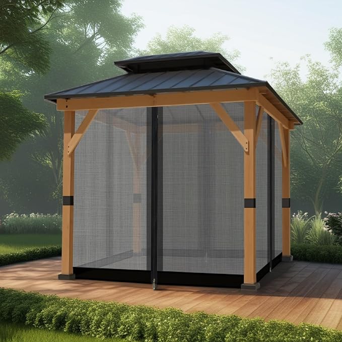 Gazebo Mosquito Netting Universal Replacement 4-Panel Sidewalls with Double Zippers for Patio Backyard Deck and Lawn 10x10 ft (Black 10 * 10ft)