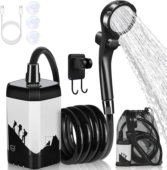 MIAOKE Upgrade Portable Camping Shower 7800mAh Outdoor Electric Shower Rechargeable Pump with Intelligent Digital Display Temperature Display Shower Head for Camping Hiking Traveling