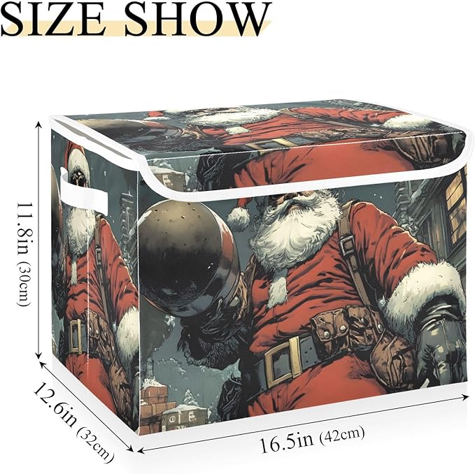 Storage Cube with Lid Cool Santa Christmas Print 16.5×12.6×11.8 IN Collapsible Large Capacity Foldable Storage Basket Bin Organizer