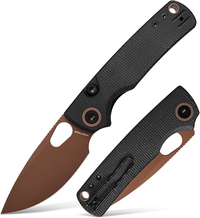 Vosteed Porcupine - EDC Pocket Knife 2.99’’ 14C28N Steel Rose Gold Blade Top Liner Lock Micarta Handle - Lightweight Folding knives with Clip for Men &amp Women Camping Outdoor-A2602