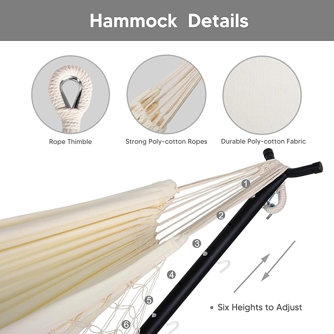 SUNCREAT 2-in-1 Convertible Portable Double Hammock with Stand Included Outdoor Hammock and Stand Patented Natural Tassel