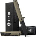 F1 Alpha Folding Pocket Knife - Modified Straight Back Blade Titanium Coated D2 Steel Ideal for Outdoor Camping and Backpacking Tactical G10 OD Green Handle Black Titanium Accents