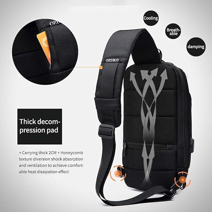 Sling Bag for Men Anti Theft Backpacks With USB Charger Travel Hiking Chest Bag Daypack Water Proof Sports Mountaineering(Gray)
