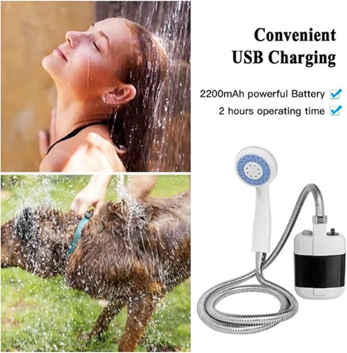 2025 Portable Camping Shower Pump Portable Water Pump with Hose Rechargeable Outdoor Shower Head Sprayer Pumps Water from Bucket for Camping Hiking Traveling &amp Pet Cleaning