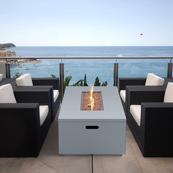 ONLYFIRE OUTDOOR LIVING Premium 60” Outdoor Fire Pit Table with Lava Rocks &amp 12FT Hose Large Propane Gas Fire Table Smokeless Fireplace 60000BTU for Backyard Patio Villa Bonfire Party FP014