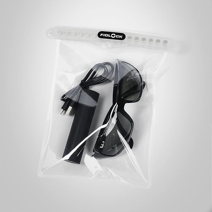 FIDLOCK Hermetic Dry Bag Flexible Magnetic Self-Sealing Bag for Cellphone | 100% Water &amp Sand Proof | Practical Size with a Large Opening | Lanyard Included | Multi | Transparent White