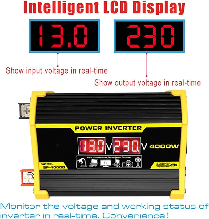 4000W 12V to 110V/220V Solar System Combination Inverter Solar Panel Kit Solar Generator Home Grid System 30A Controller + 18w12v Solar Panel (Color : Yellow Size : 12V-220V)