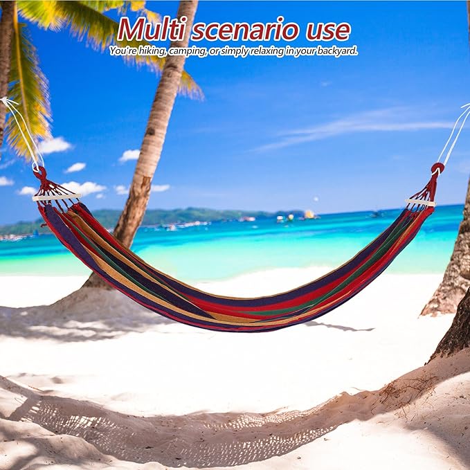 Homoyoyo Outdoor Camping Hammock Single Canvas Hammock 200x80cm Anti-Rollover Thickened Portable Hanging Bed with Curved Rod and Duckbill Buckle for Hiking and Backyard Use