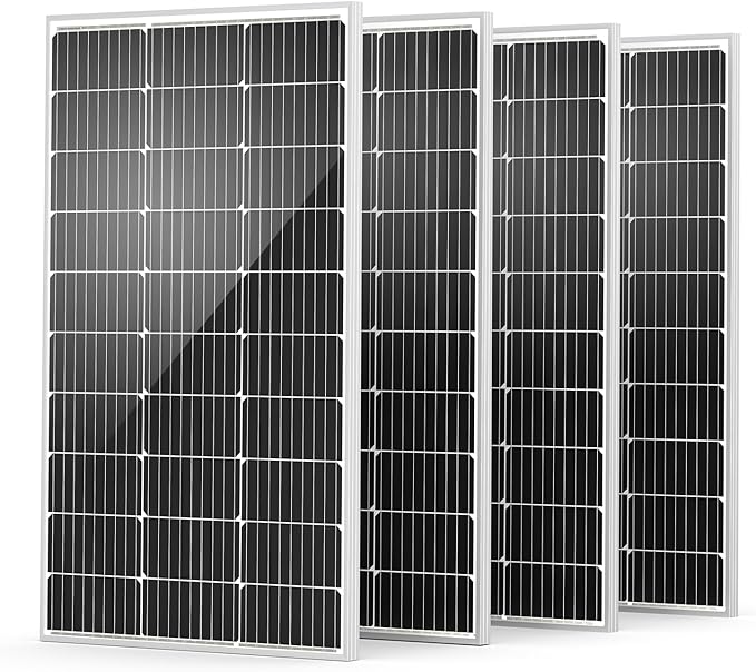 HQST Solar Panel 4pcs 100 Watt 12V Monocrystalline Solar Panel with Solar Connectors High Efficiency Module PV Power for Battery Charging Boat Caravan RV and Any Other Off Grid Applications