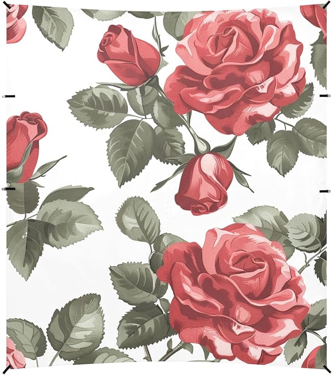 ALAZA Red Roses Sseamless on White Beach Tent Sun Shelter Portable Canopy Sunshade for Outdoor Camping Picnics Backyard Fun 10x9 ft