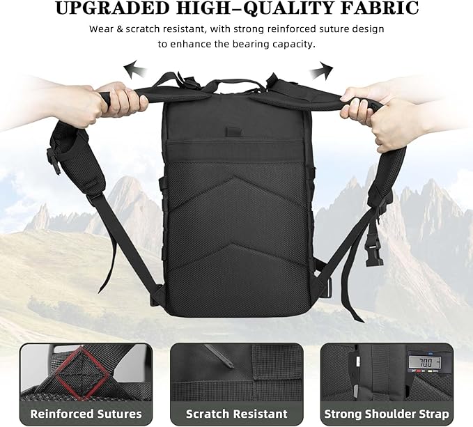 45L Military Tactical Backpack For Men Highland Assault Large Army Pack 3 Day Molle Bug Out Bag With Water Cup Bag Outdoor Camping Hiking Daypack Black Rucksack