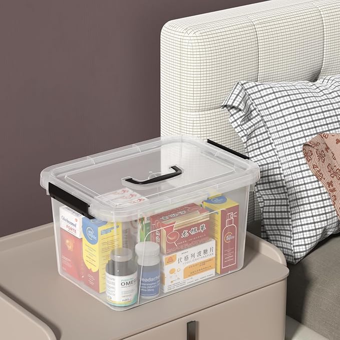 12 Quarts Clear Latching Bins with Lids Plastic Storage Tote Box with Handle 6 Packs