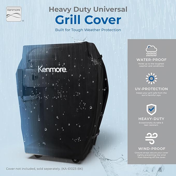 Kenmore 3-Burner Outdoor BBQ Grill | Liquid Propane Barbecue Gas Grill with Folding Sides PG-A4030400LD-PE Pedestal Grill with Wheels 30000 BTU Pearl White