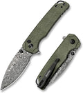 Folding Pocket Knife 2.99 Damascus Blade Micarta Handle Sharp Cool Small EDC Pocket Knives with Clip for Men Women Camping Hiking Survival Outdoor Mini 3080MG (Green)