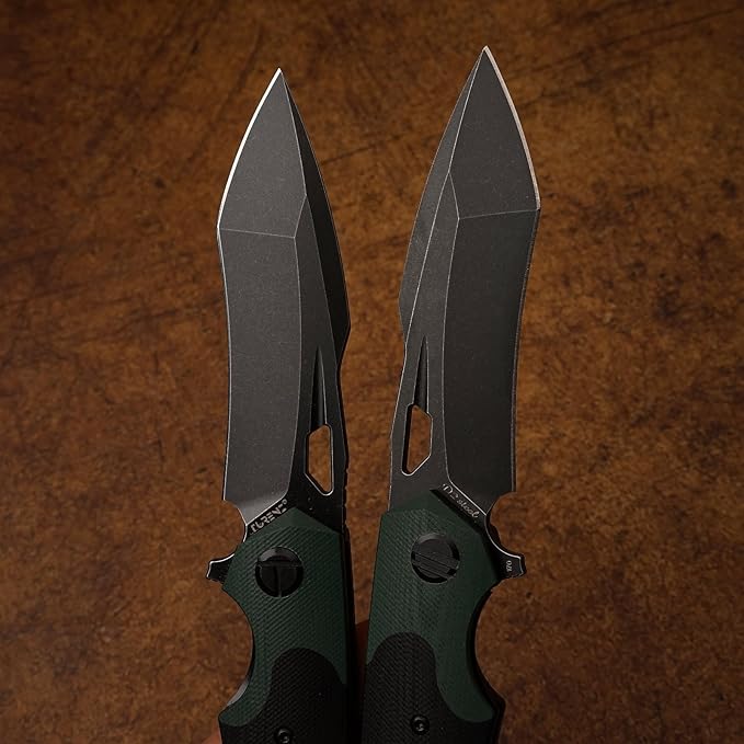 D2 Steel Folding Knife - 9CM Black Tactical Blade G10 Handle Pocket Clip - EDC Camping Survival Hunting - 60-61HRC Vacuum Heat Treated Stonewash Finish