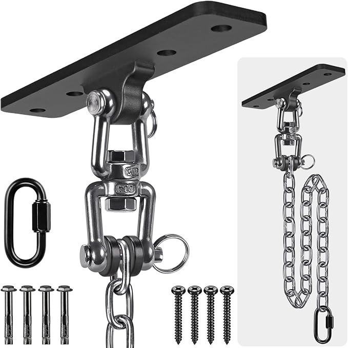 Dolibest Hanging Kits Hammock Chair Hardware Heavy Duty Swing Hanger with Chain for Indoor Outdoor Playground Hanging Hammock Chair Punching Bags 4 Screws 600 LB Capacity 3.28ft 360° Rotation