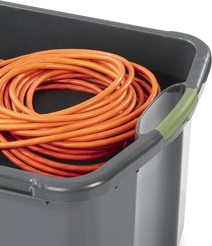 (2 Pack) 30 Gallon Plastic Storage Bin – Full-Grip Handles Easy-Carry Stackable Heavy Duty Organizer for Home Garage Closet &amp Dorm (Gray &amp Green)