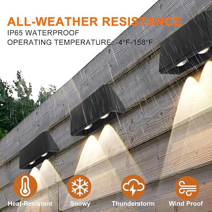 Solar Fence Lights Outdoor 8-Pack 3000/4000/6000K &amp 8 RGB Colors IP65 Waterproof LED Fence Lights Solar Powered 100 Lumens Outdoor Light for Yard Patio Deck Wall Stair Step Railing (4PK)
