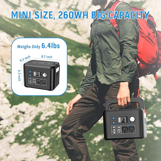 Portable Power Station 350W Powkey 260Wh/70000mAh Backup Lithium Battery 110V Pure Sine Wave Power Bank with 2 AC Outlets Portable Generator for Outdoors Camping Travel Hunting Emergency