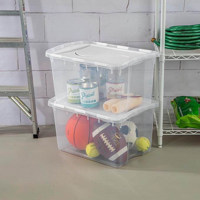 Sterilite 6-Pack Stackable Storage Bin with Lid Clear Plastic Design 48 Quart
