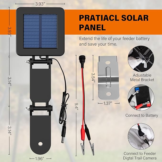 6V Solar Panel for Deer Feeder Efficient Solar Panel Charger w/Adjustable Mounting Bracket &amp Alligator Clips Compatible with Game Feeder Timer &amp 6V Rechargeable Batteries