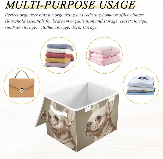 Storage Cube with Lid Elegant Pug Print 16.5×12.6×11.8 IN Collapsible Large Capacity Foldable Storage Basket Bin Organizer
