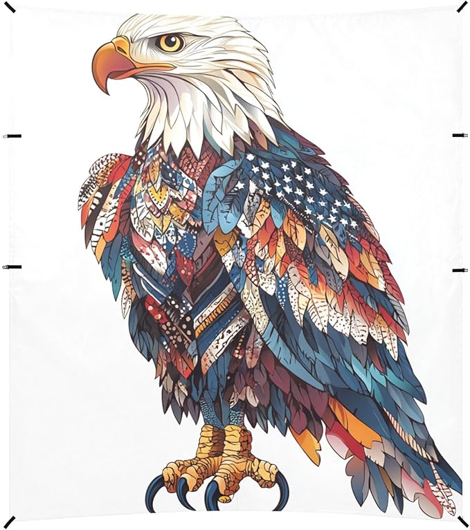 ALAZA Eagles America Color Feathers Beach Tent Sun Shelter Portable Canopy Sunshade for Outdoor Camping Picnics Backyard Fun 10x9 ft