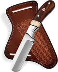 Handmade 1095 High Carbon Steel Bull Cutter Knife with Pancake Leather Sheath Fixed Blade Cowboy Knife with walnut wood/Bone Handle Utility Knife EDC Hunting knife (Walnut Wood)