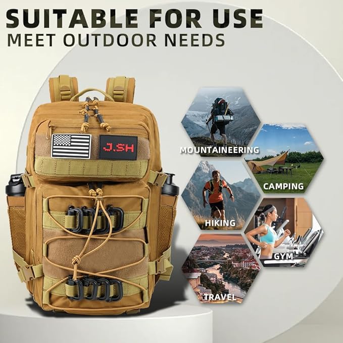 J.SH Large Military Tactical Backpack for Men EDC MOLLE Backpack 900D Oxford Nylon 3-Day Assault Rucking Pack Heavy-Duty Tactical Gear for Outdoor HikingGym Rugged Survival&ampBug Out Bag-45L K
