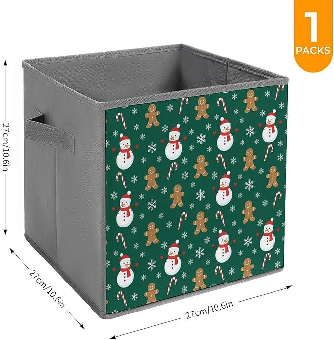 Collapsible Storage Bins with Handles Christmas Gingerbread Snowman Green Foldable Cube Organizer Box for Closet Shelf Toy Storage Space-Saving Home &amp Office Decor