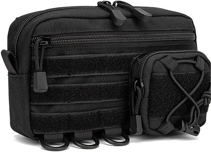 Tactical Molle Horizontal Admin Pouch with Front Drawstring Pocket Modular Pouch Utility Organizer Bag Outdoor Waist Bag