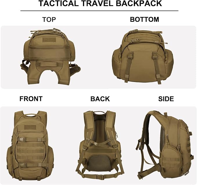 Tactical Travel Backpack Large Military Tactical Assault Pack 3 Day Heavy Duty Camping Rucksack 45L Hiking Bags (Khaki)
