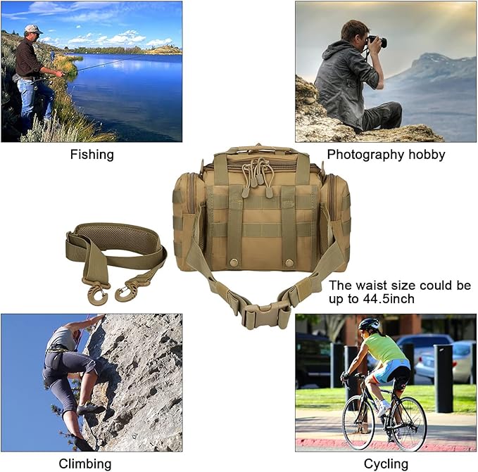 G4Free Sport Outdoor Waist Pack Tactical Sling Bag Hiking Fanny Pack Fishing Tackles(Tan)