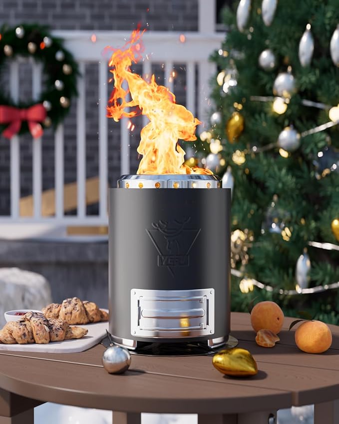 YEFU Tabletop Fire Pit 9.7 x 7.1 in Flame Intensity Control Camping Stove for Outdoor &amp Patio Fueled by Pellets or Wood Safe Burning Table Top Firepit with Travel Bag &amp 2 Mini Sticks Blac