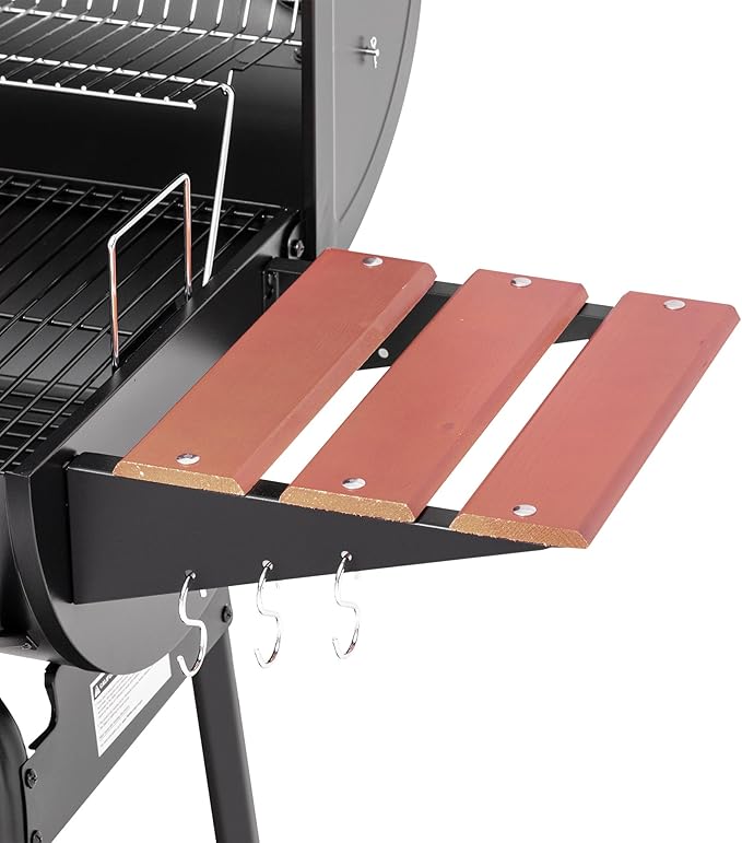 Royal Gourmet CC1830V 30 Barrel Charcoal Grill with Wood-Painted Side Front Table 627 Square Inches Cooking Space for Outdoor Backyard Patio and Parties Black