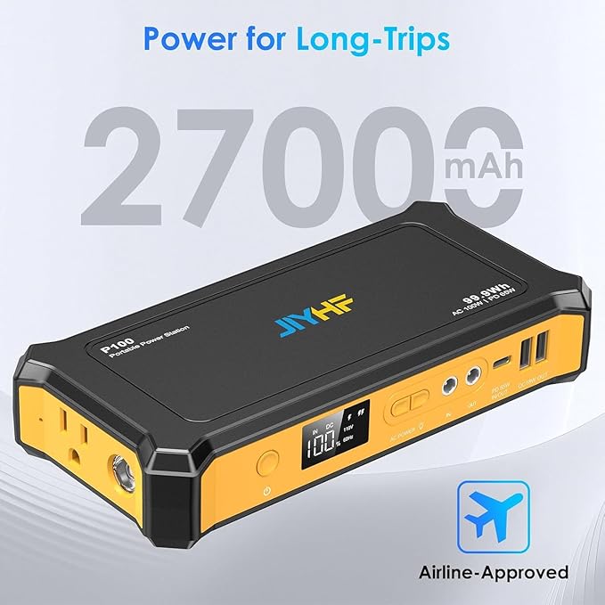 JIYHF Portable Power Station 99.9Wh Backup Power with 65W USB-C PD 100W AC Outlet 12V DC Output LED Light for Camping Home Backup Emergency RV