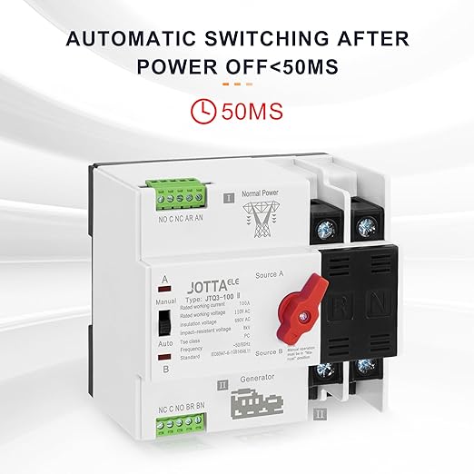 JOTTAELE Automatic Transfer Switch2P 100A 110V 50/60HzSingle Phase ATS for Generator