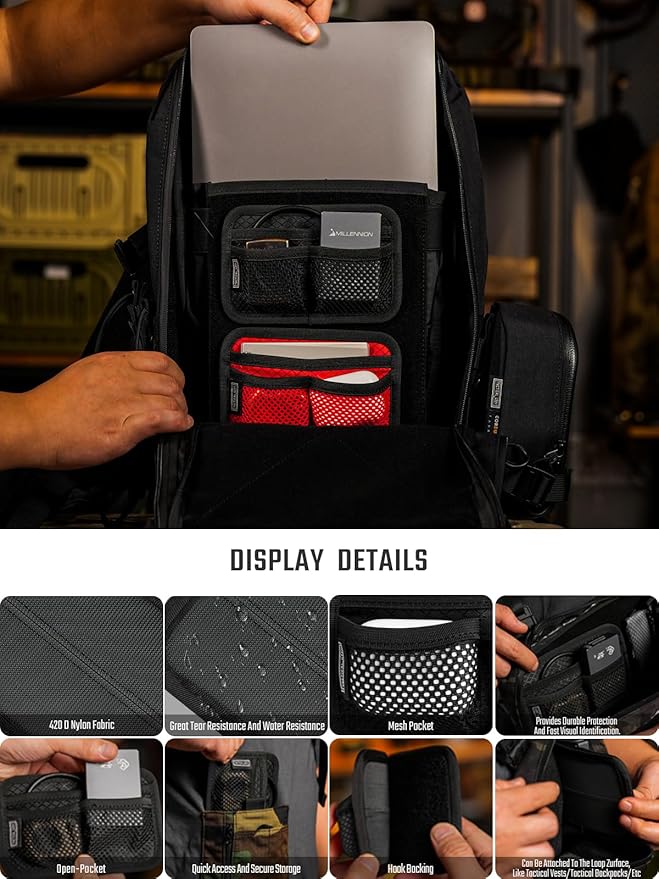 TACTICAL_GEEK TCM3 Mini EDC Organizer Board Backpack Accessories with Open Pocket &amp Mesh Pocket Utility Admin Bag Insert Panel Hook and Loop Modular Organizer for Daily Carry(Black)