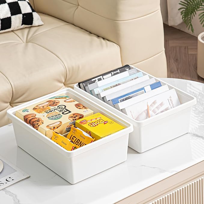 Yishyfier 15 Quart Stackable Plastic Storage Bins with LidsStorage Container for Organizing Storage Boxeswith Handle for Shelves Cube Storage Bin for CraftSnacks (white2L)