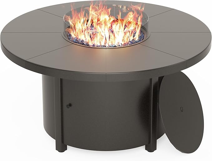 Kullavik 48 Round Propane Fire Pit Table55000 BTU Auto-Ignitiongas Gas Fire Table with Fire Glass and LidWaterproof Cover and Pumice Stone for PatioBalconyGarden