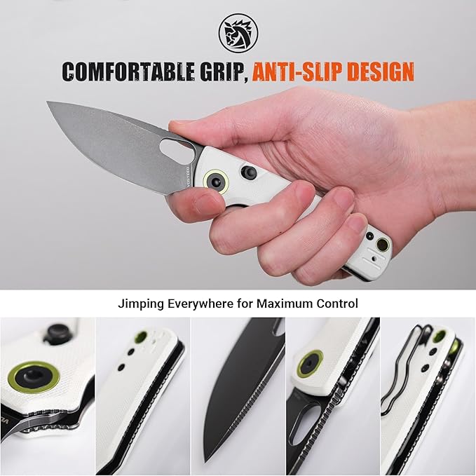 Vosteed Porcupine EDC Knife Folding Pocket knife for Men &amp Women 2.99 Inch 14C28N Steel Wider Blade Thumb hole G10 Handle Top Liner Lock Knives for Camping Outdoor - A2606