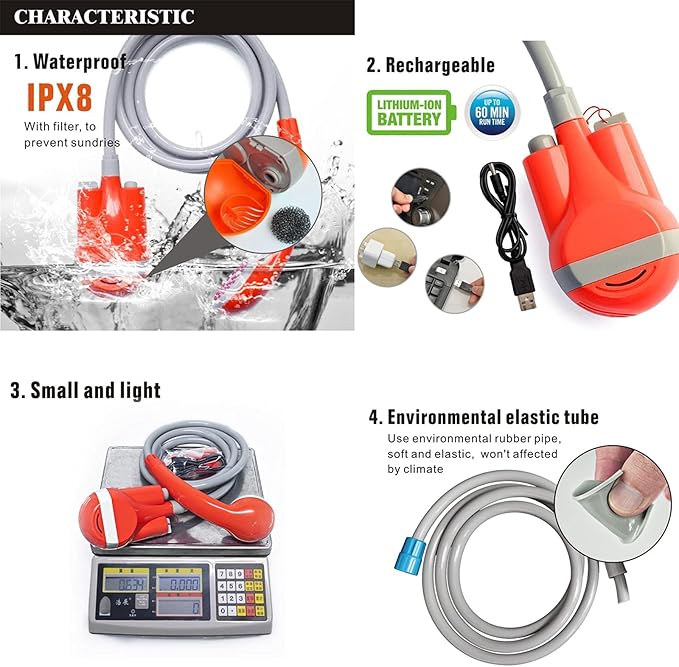 KSTYLE Portable Showers Camping Shower Camping Shower with Submersible Pump Portable Outdoor Shower Water Pump for CampingOrange