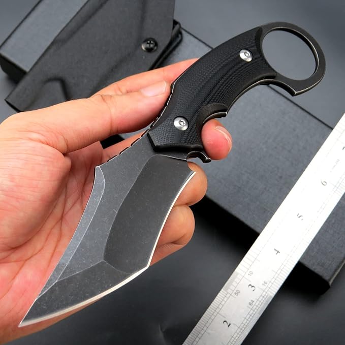 C1117 Fixed Blade KnifeD2 Steel Blade +G10 Handle Outdoor EDC Survival Claw Knife with Kydex Sheaths(Black) …