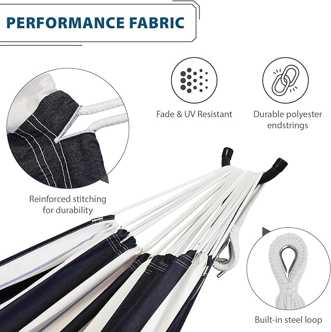 Vivere Double Sunbrella Hammock with Space-Saving Steel Stand Heavy-Duty Portable Outdoor Hammock Set for Backyard Patio or Travel Harbor