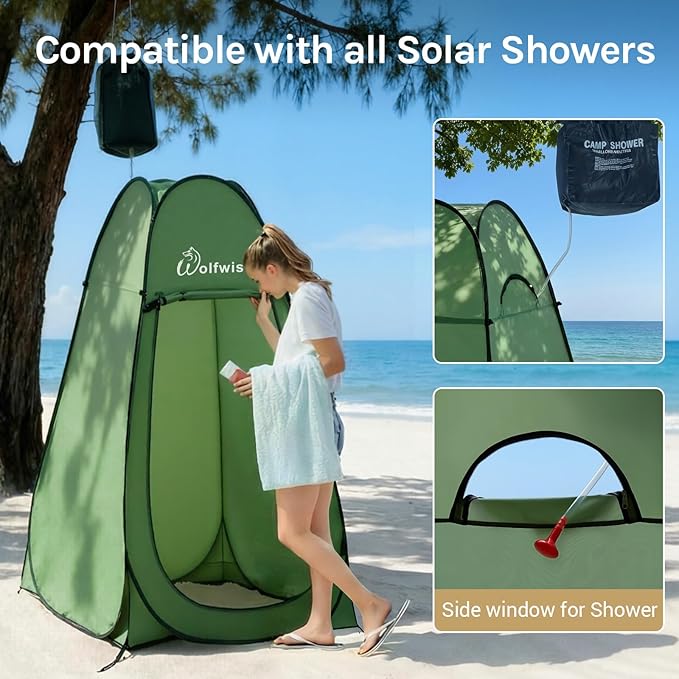 Wolfwise Pop Up Shower Tent for Camping Portable Instant Changing Tent with Ventilation Window &amp Carry Bag Privacy Bathroom Toilet for Beach &amp Outdoor Width 40  Height 75  Green
