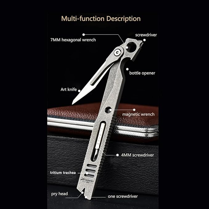EDC Multitool Pry Bar with Utility knife Bottle Opener EDC Pocket Tool Gifts for Men (sandblasting)