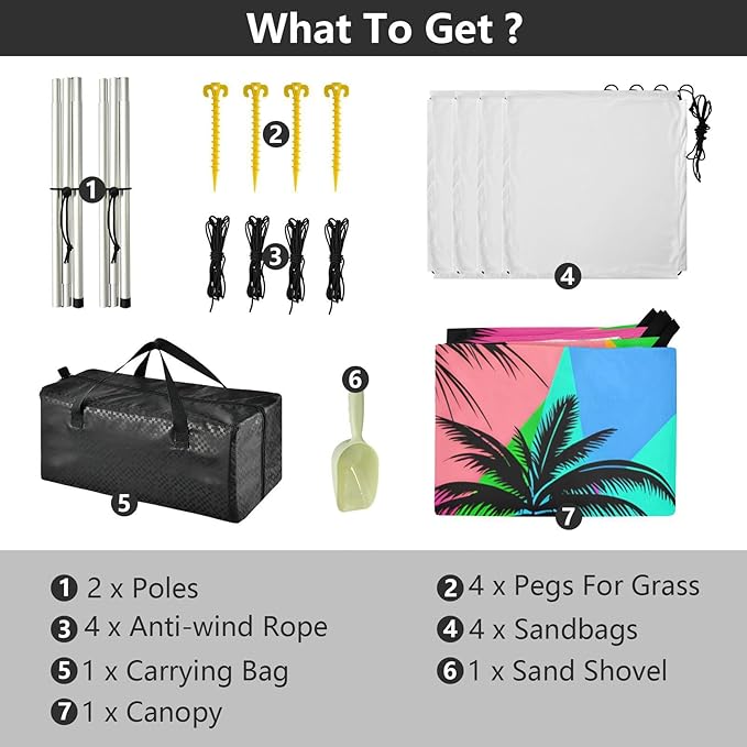 Beach Canopy with Windproof Ropes &amp Sandbags Beach Tent Sun Shade Sun Shelter for Camping Trips Fishing Backyard Fun or Picnics Palm Tree
