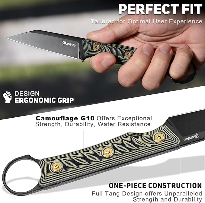 NedFoss RAVEN EDC Fixed Blade Knife with Sheath 3.4 14C28N Steel Hunting Knife with G10 Handle Camping Fixed Blade Small EDC Knives for Hiking Survival